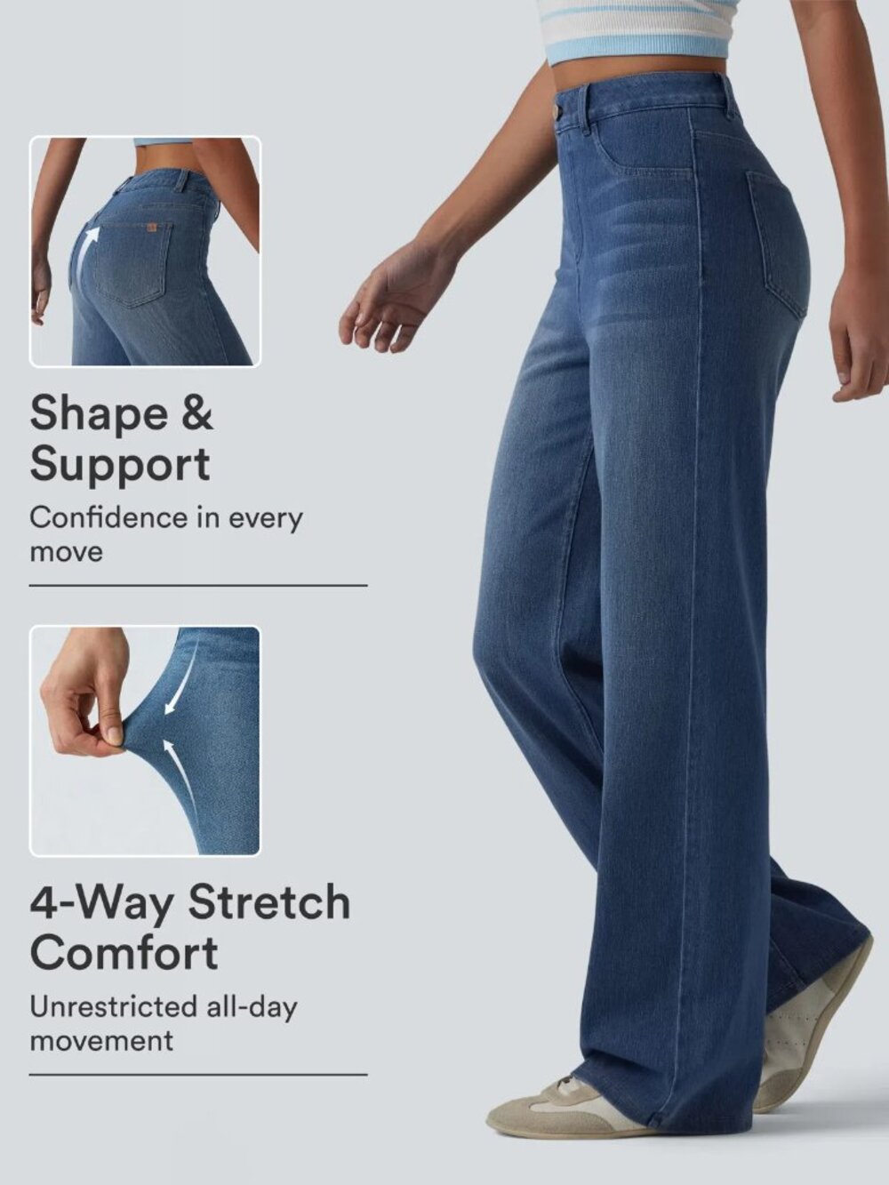 Halara Flex High Waisted Sculpted Lift Design Straight Leg Jeans Pockets M Reg - Picture 2 of 8